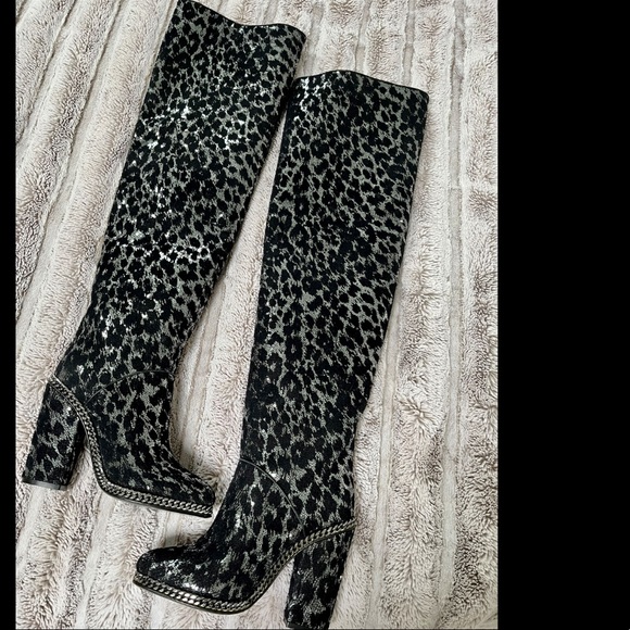 *NIB❗️Balmain Emma Leopard Sequin Over The Knee Boots - Picture 9 of 13